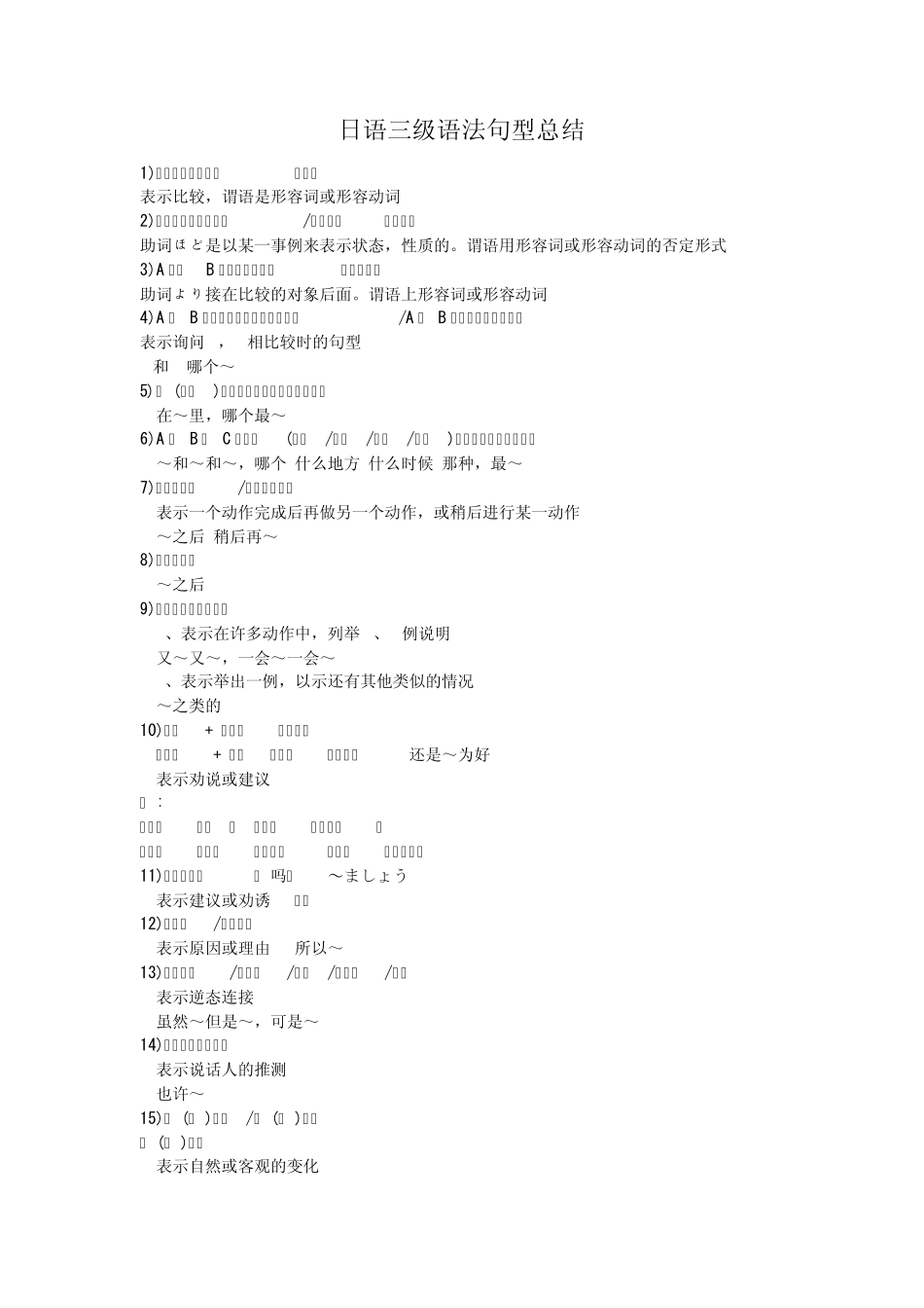日语三级文法语法句型总结_第1页