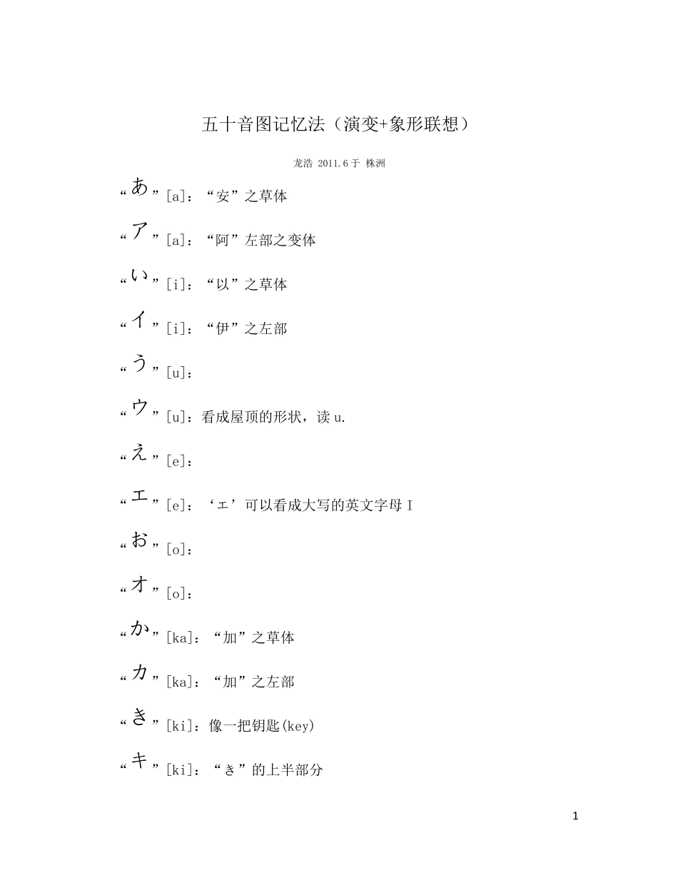 日语五十音图记忆法(演变+象形联想)_第1页