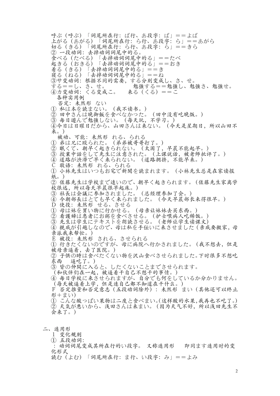 日语动词变化表_第2页