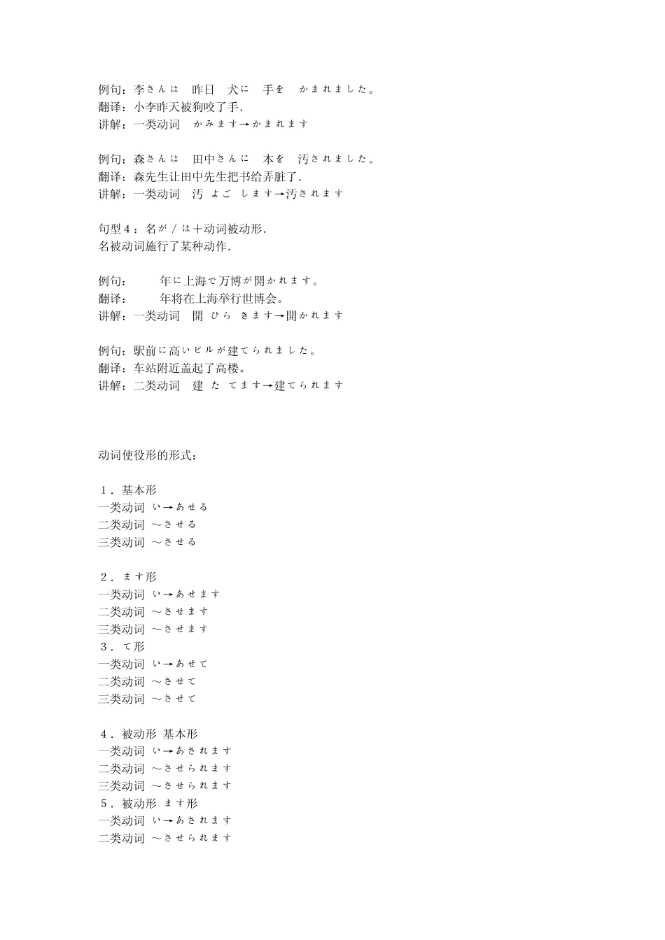 日语动词被动形,使役形,命令形,意志形_第2页