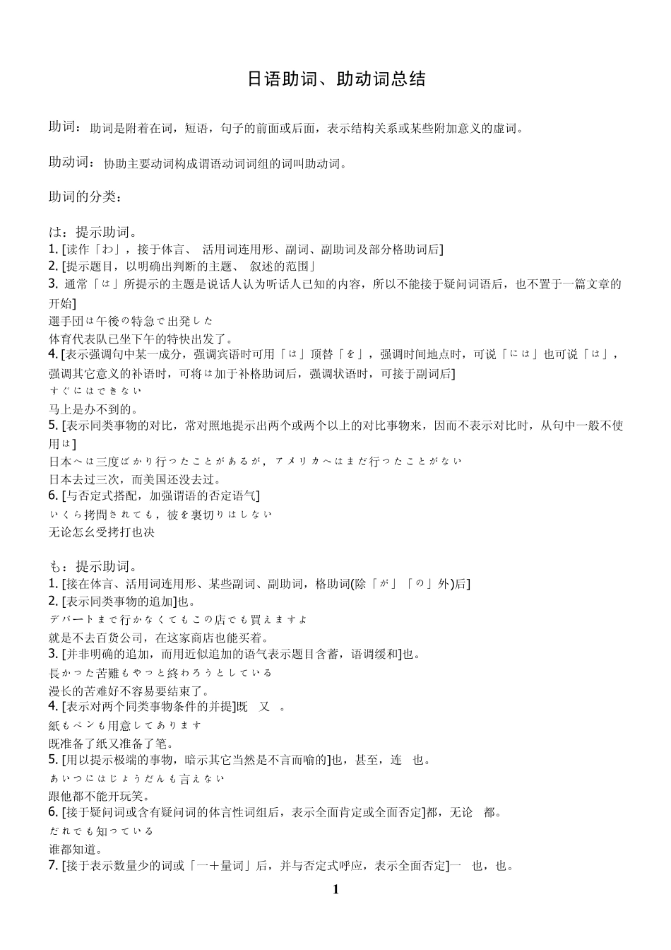 日语助词、助动词总结_第1页