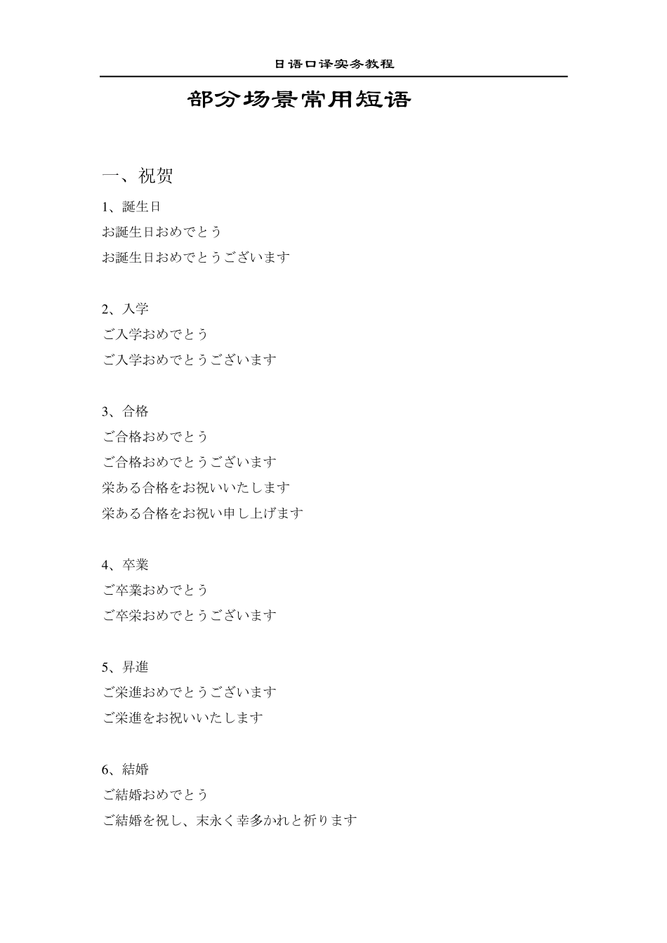 日语口译部分场景常用短语_第1页