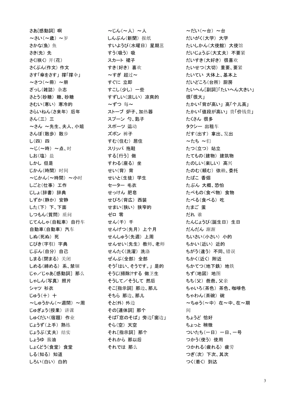 日语四级词汇表_第3页