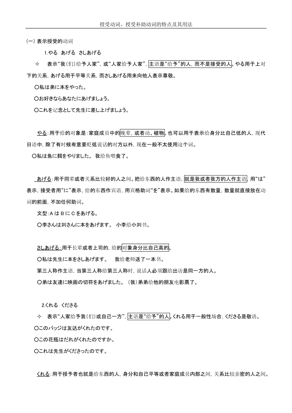 日语授受关系动词解释_第1页