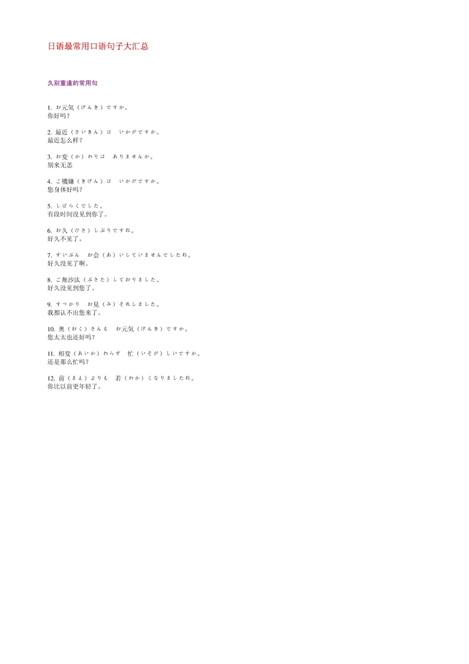 日语最常用口语句子大汇总_第1页