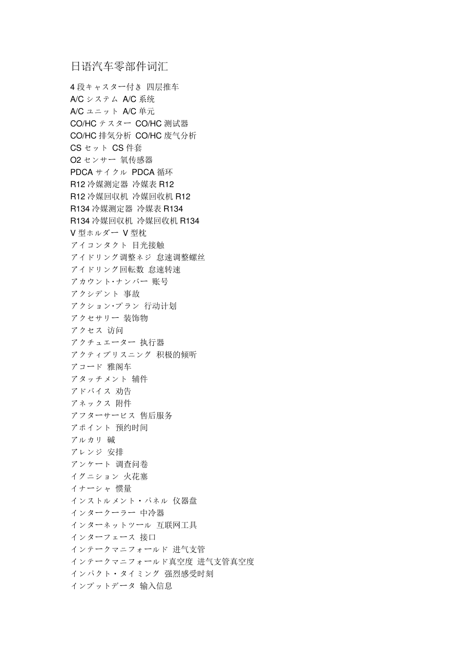 日语汽车零部件词汇_第1页