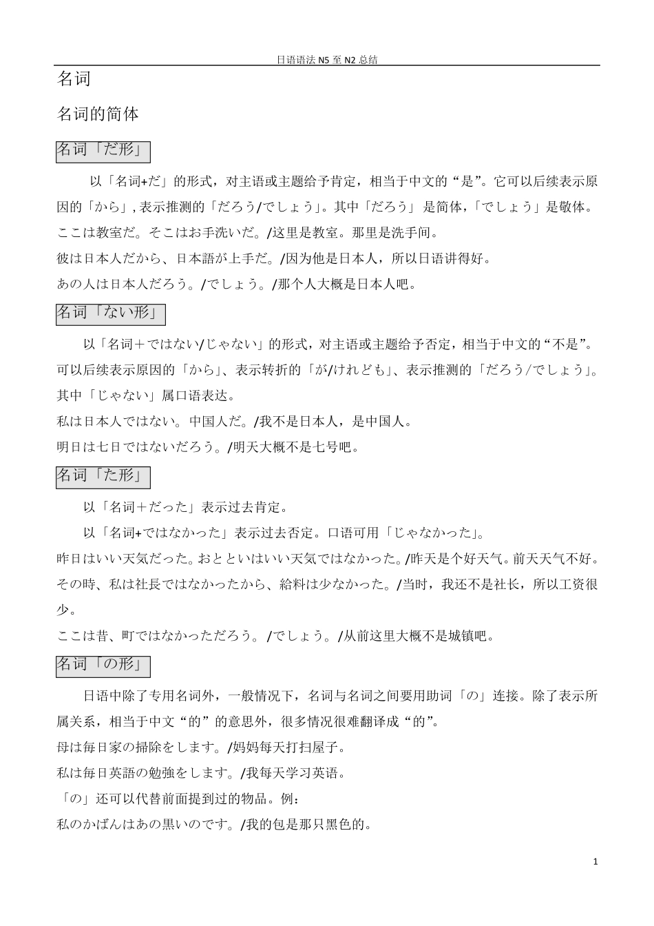 日语语法N5至N2总结_第1页