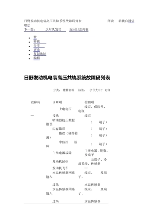 日野发动机电装高压共轨系统故障码列表