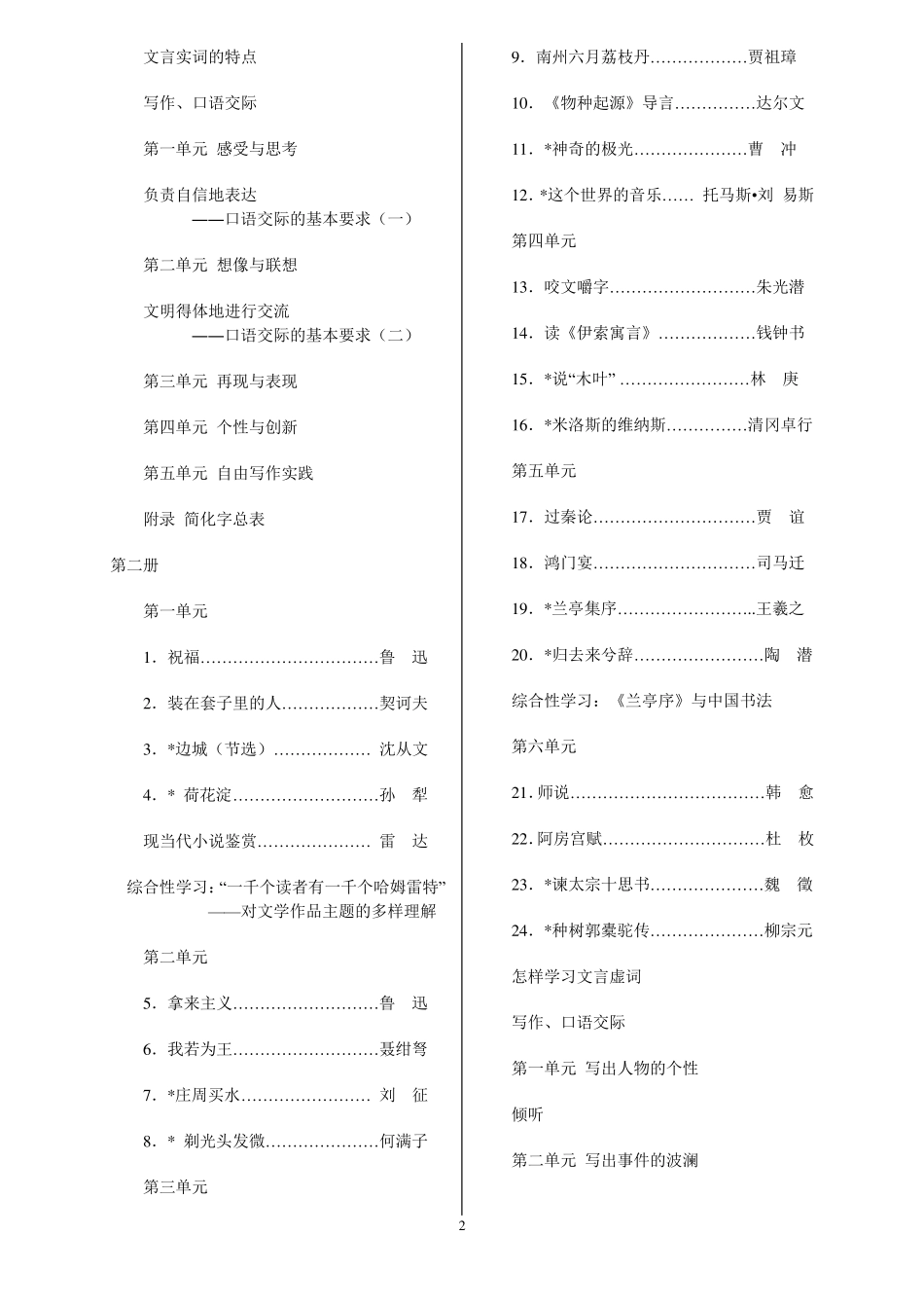 旧人教版高中语文教材目录_第2页
