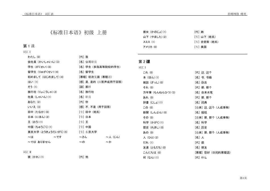 旧版《中日交流标准日本语初级》词汇_第1页