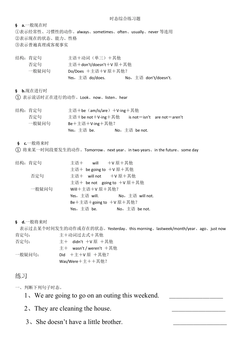 时态综合练习题_第1页