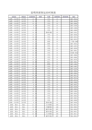 昆明西部客运站汽车时刻表