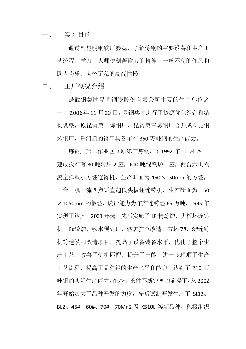 昆明钢铁厂实习报告_第2页
