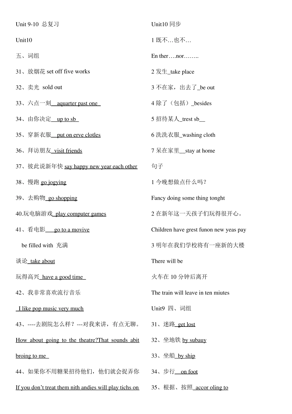 春季高考英语unit110课本同步知识点_第1页