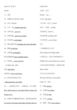 春季高考英语unit110课本同步知识点