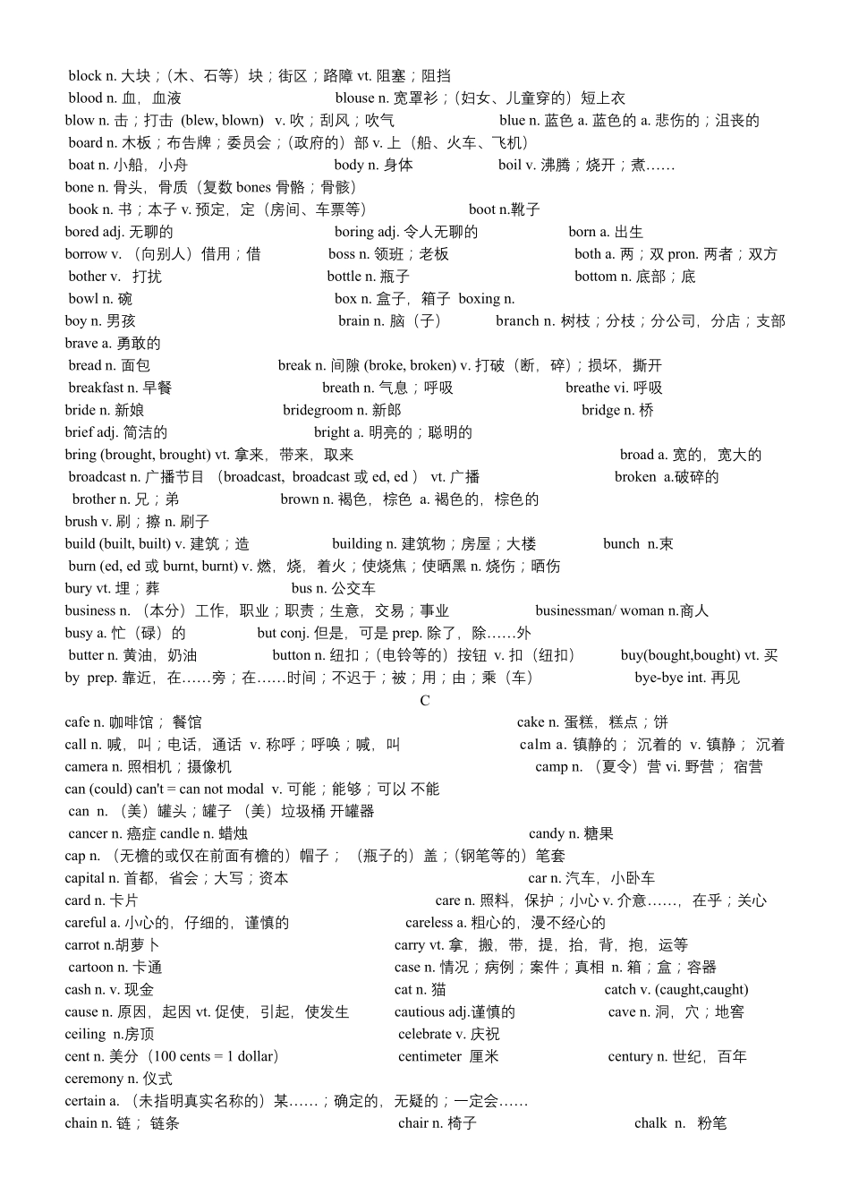 春季高考英语大纲词汇表(带汉语版)_第3页