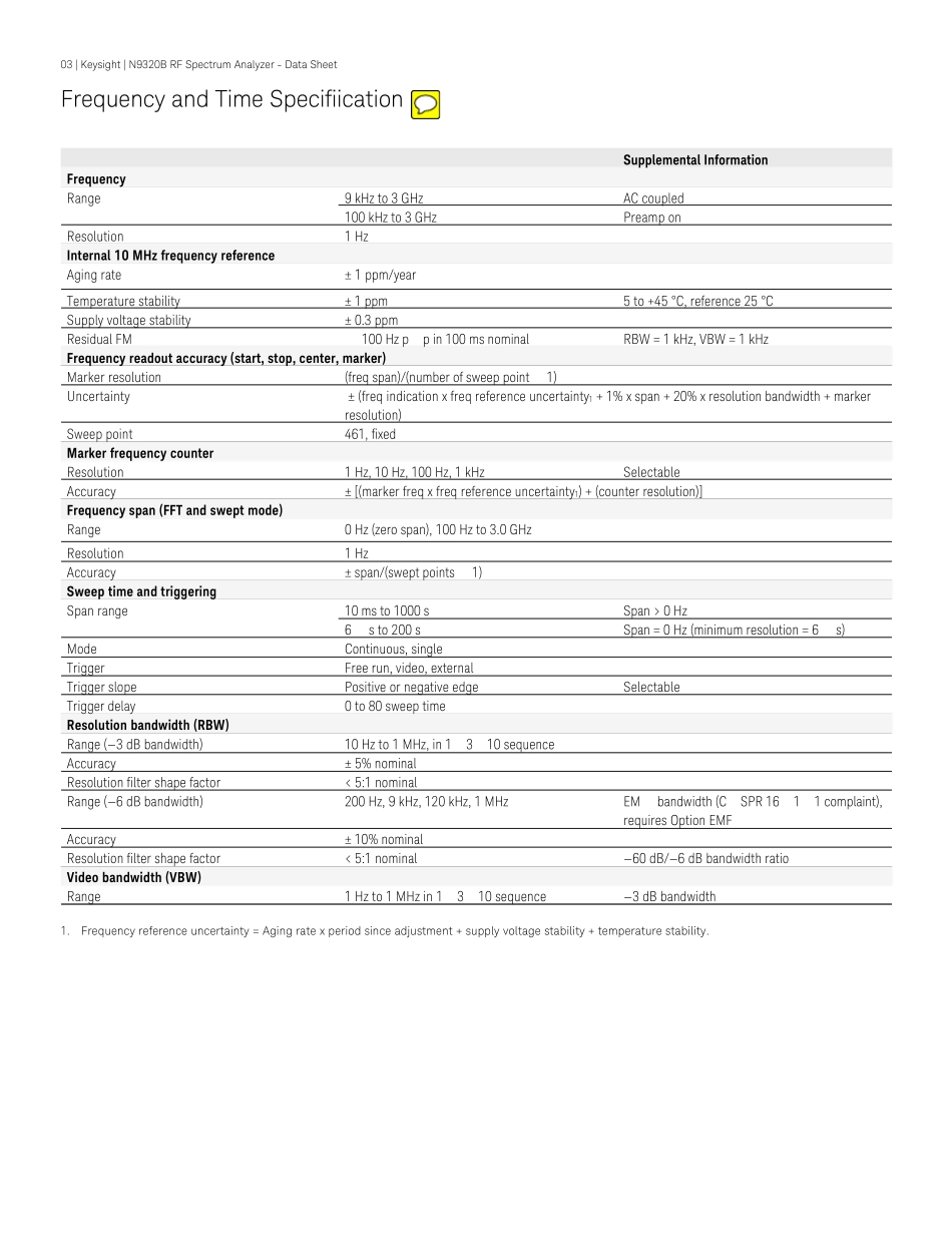 是德科技keysightn9320b射频频谱分析仪使用手册说明书技术指标,原安捷伦agilent_第3页