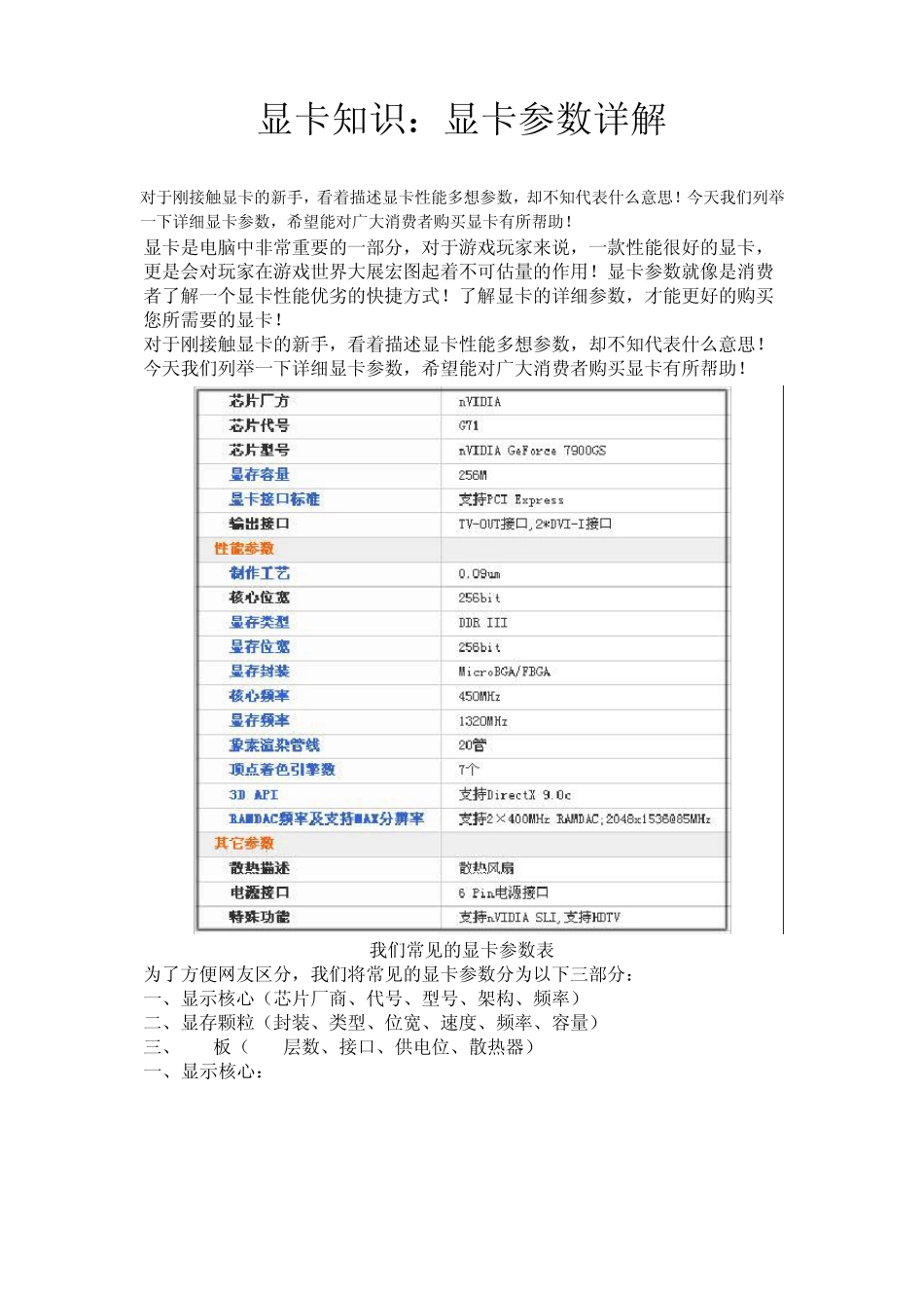 显卡知识：显卡参数详解_第1页