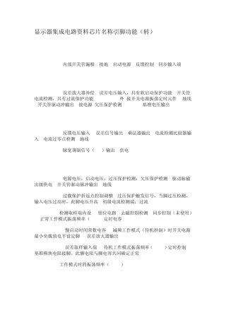显示器集成电路资料芯片名称引脚功能