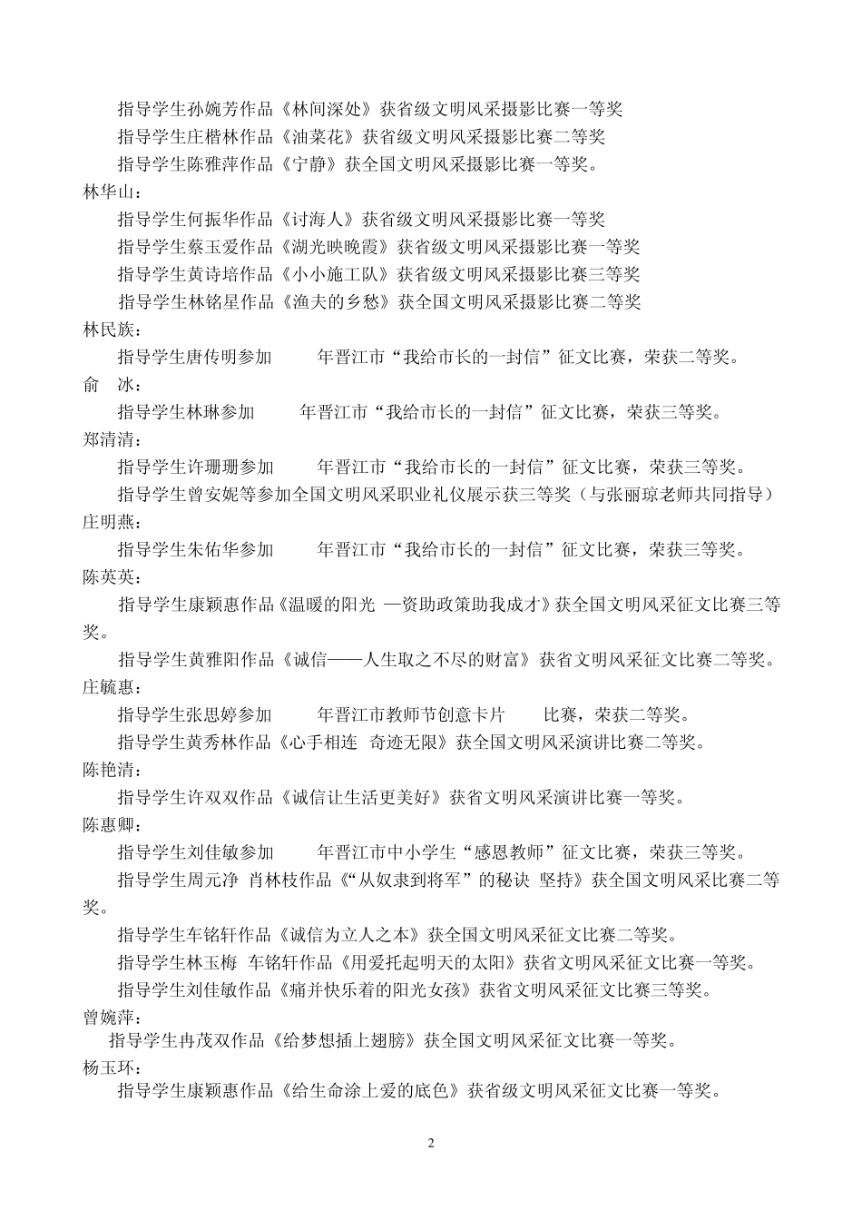 晋江华侨职校第十三届苏柯美英奖教金颁奖芳名_第2页