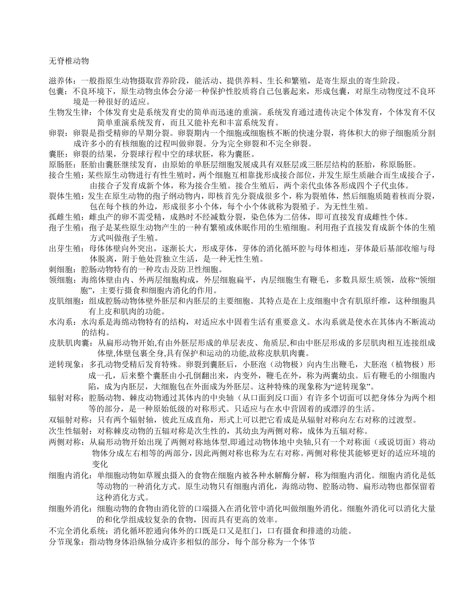 普通动物学[刘凌云]名词解释总结_第1页