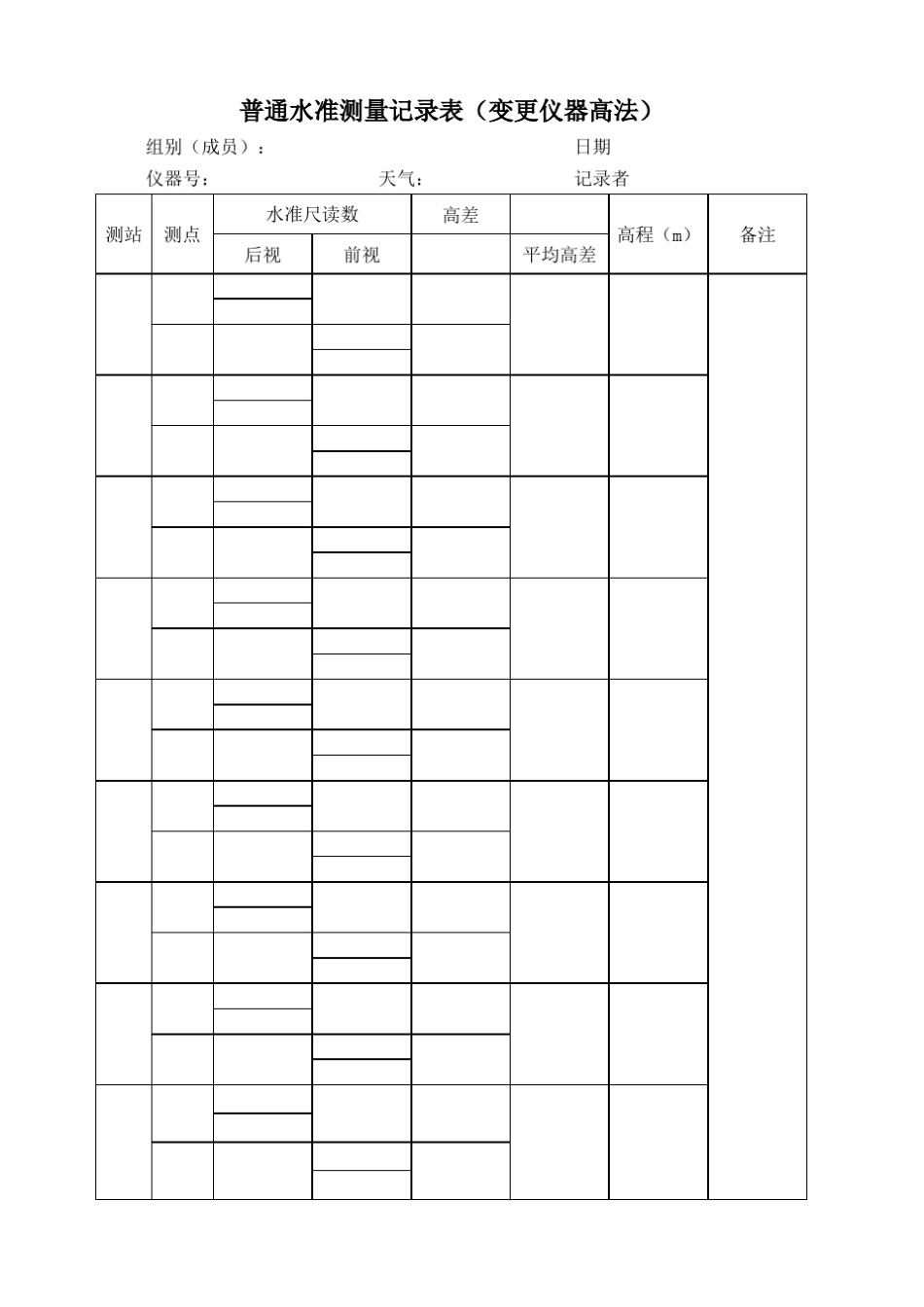 普通水准测量表格(变更仪器高)_第1页