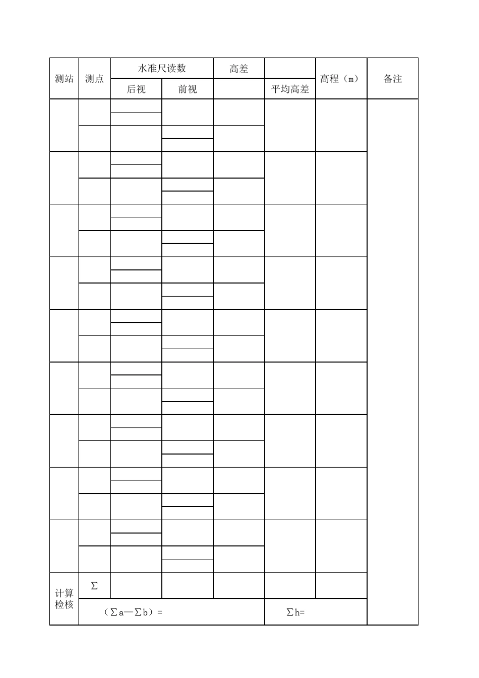 普通水准测量表格(变更仪器高)_第2页