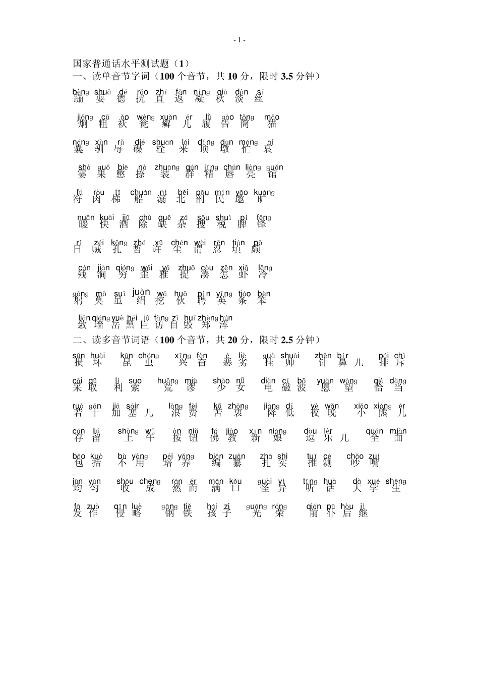 普通话单音节、多音节训练(带注音)_第1页