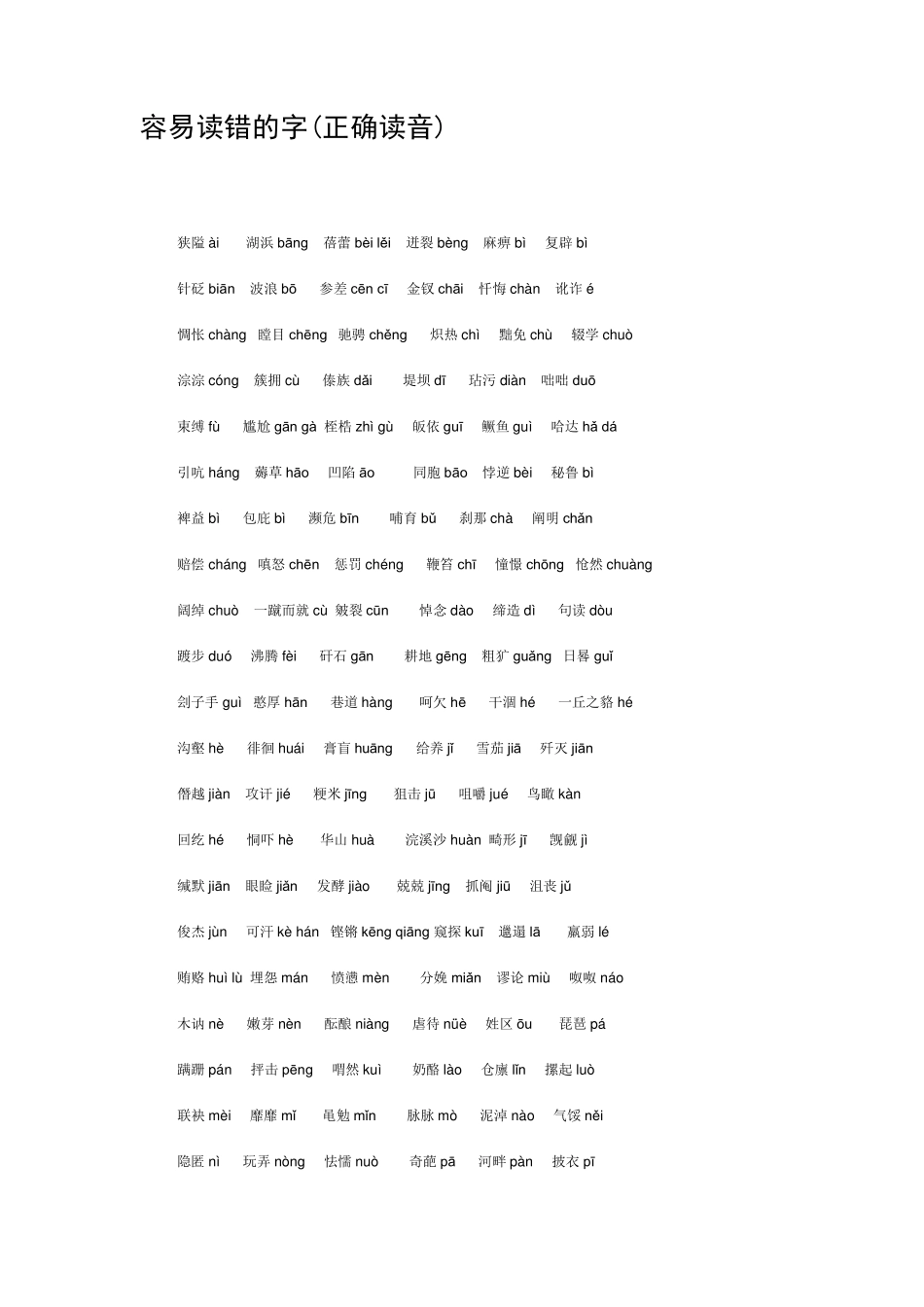 普通话易读错的字词_第1页