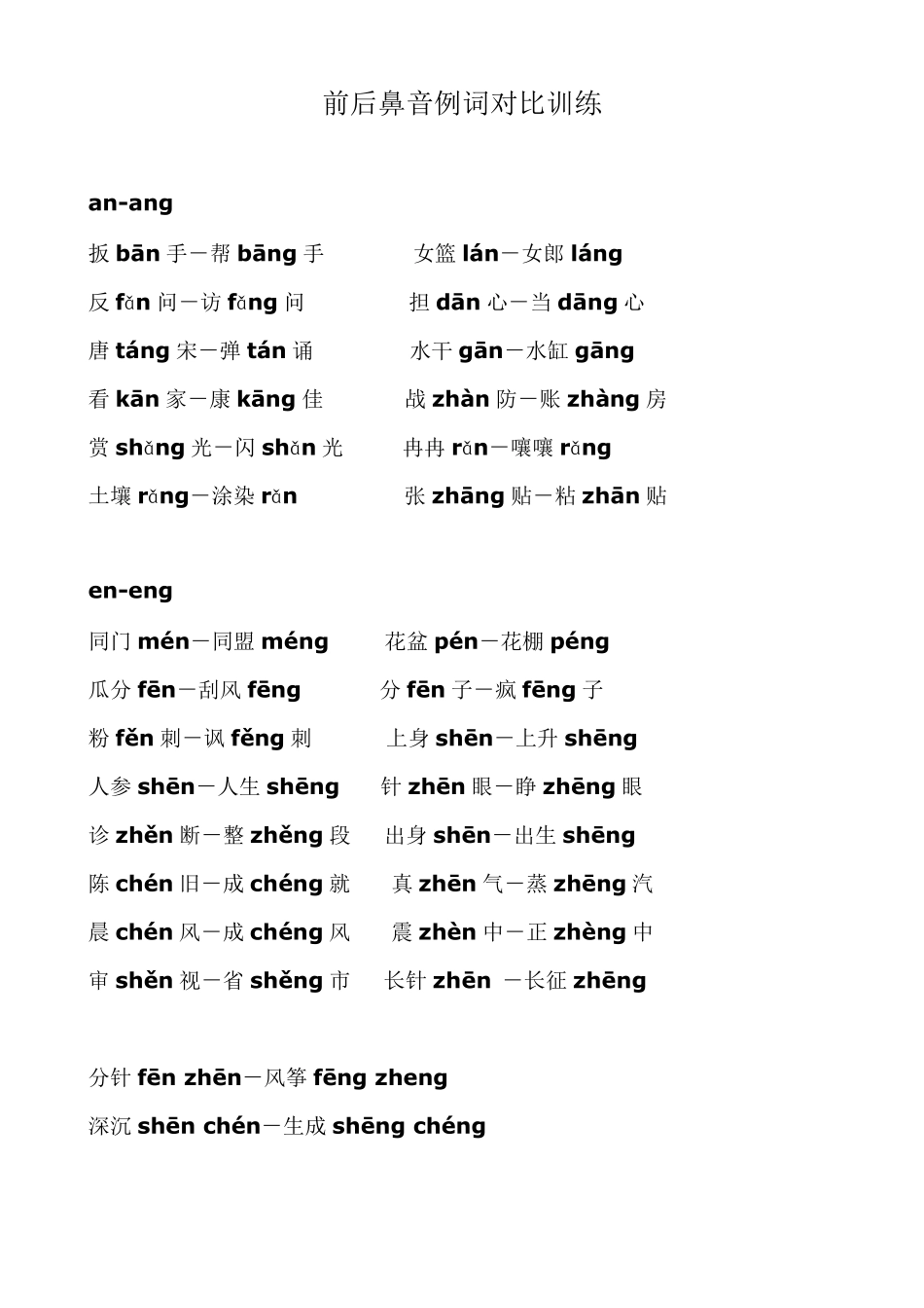 普通话水平测试前后鼻音例词对比训练_第1页