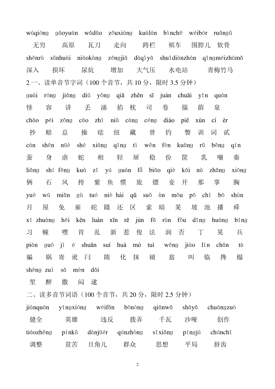 普通话水平测试用——100个单音节字词_第2页