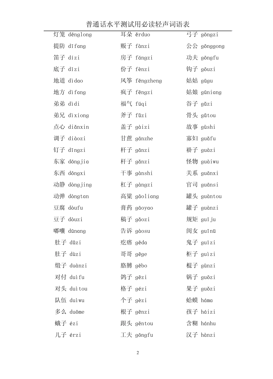 普通话水平测试用必读轻声词语表(含注音)_第2页