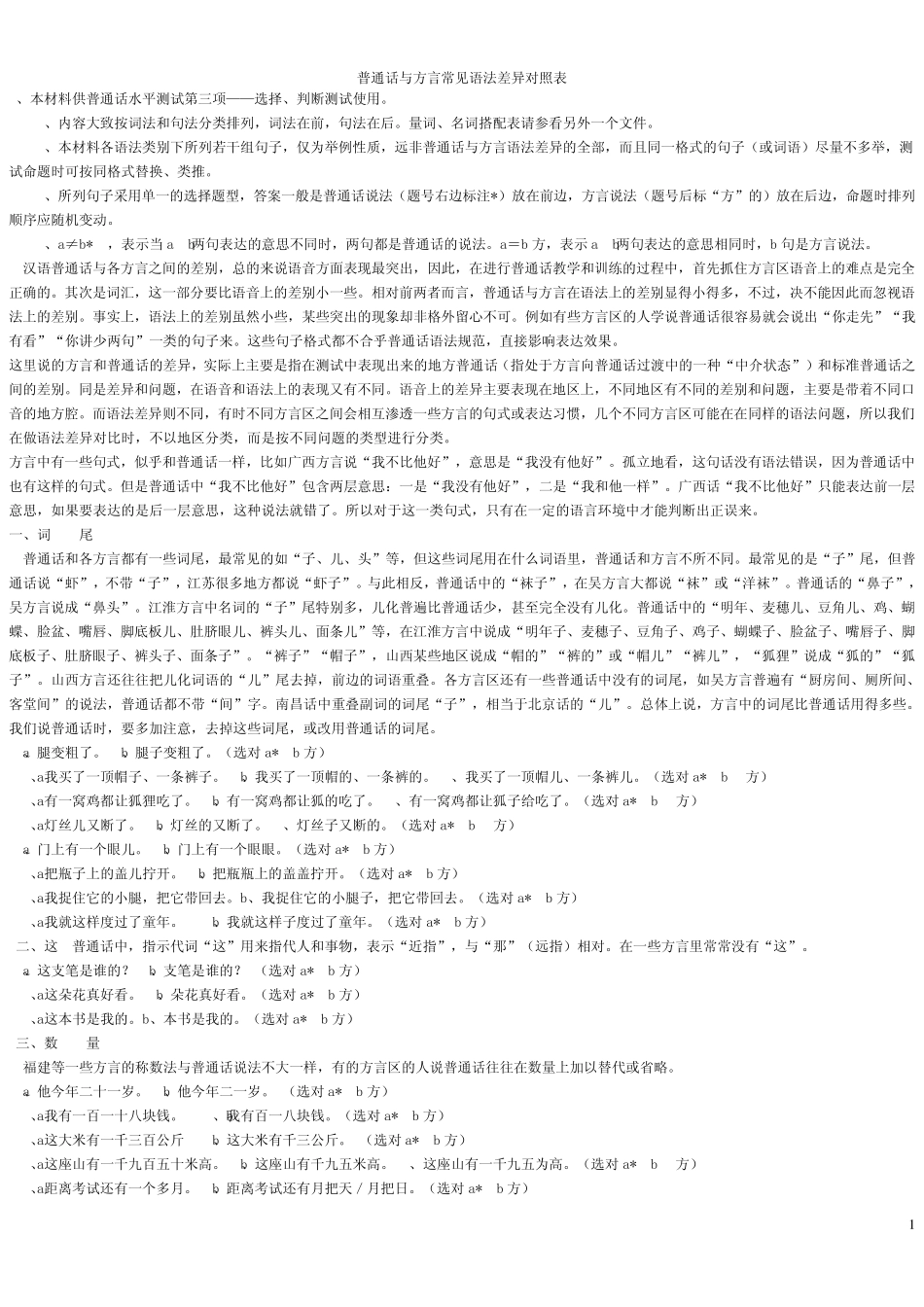 普通话测试用普通话与方言词语对照表_第1页