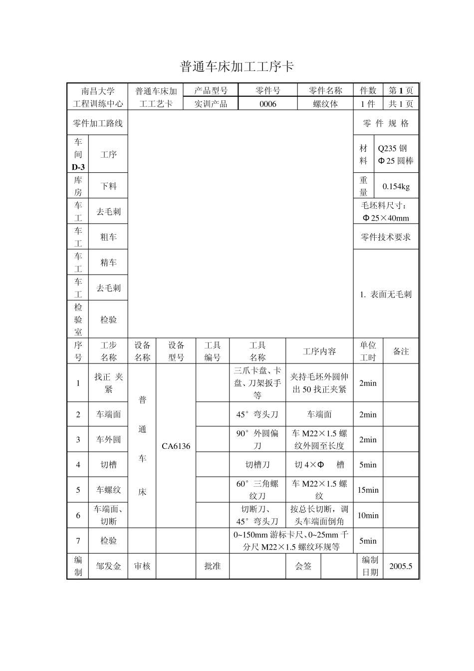普通车工序卡_第1页
