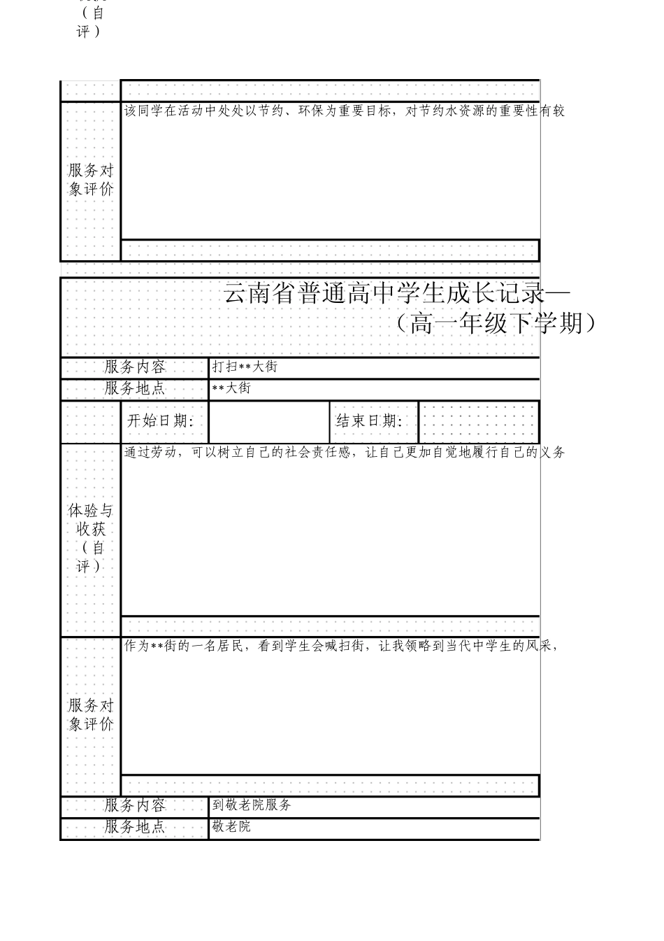 普通高中学生成长记录手册范文_第2页