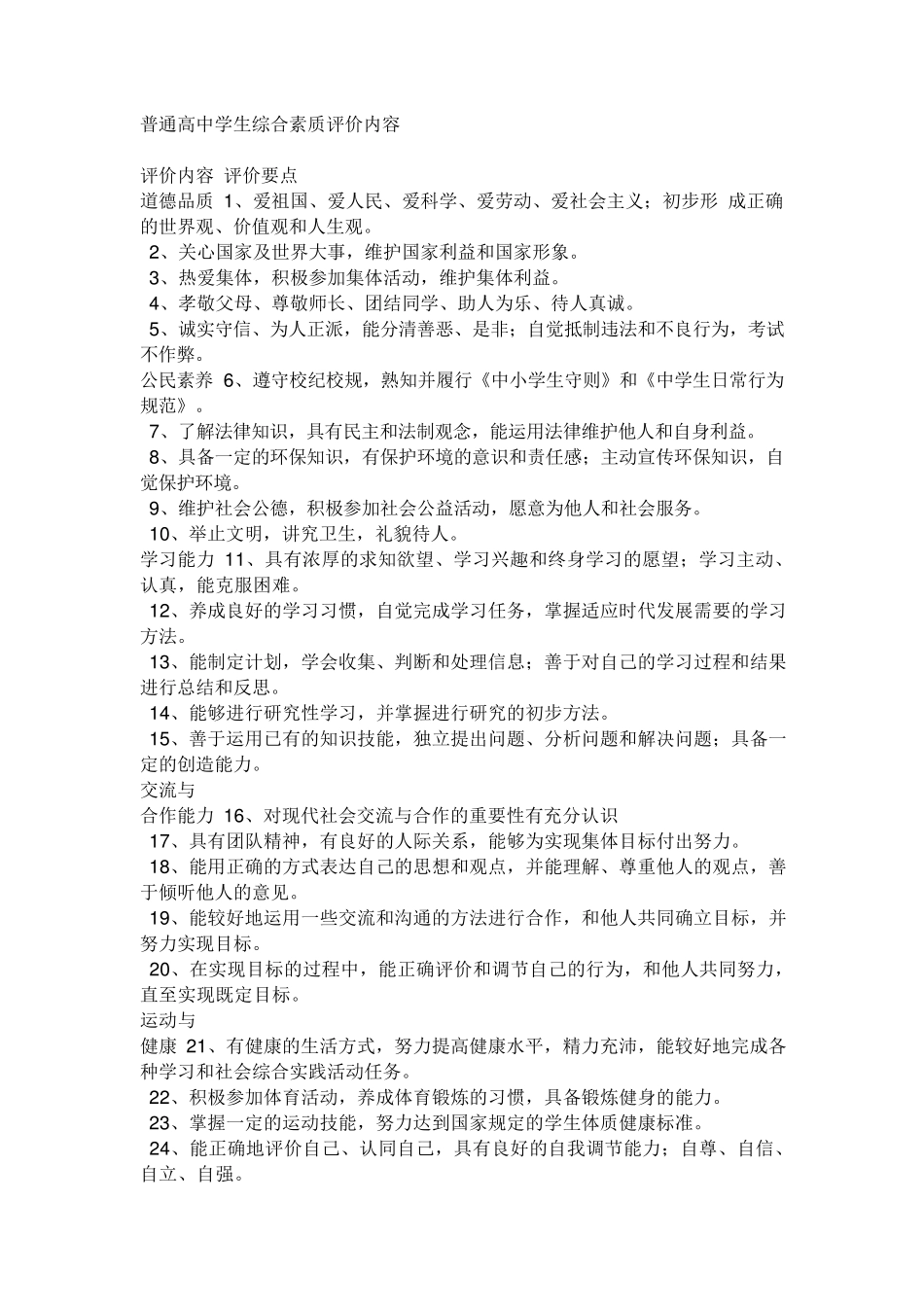 普通高中学生综合素质评价内容_第1页