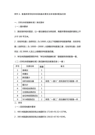 普通高等学校体育场地基本要求及体育器材配备目录