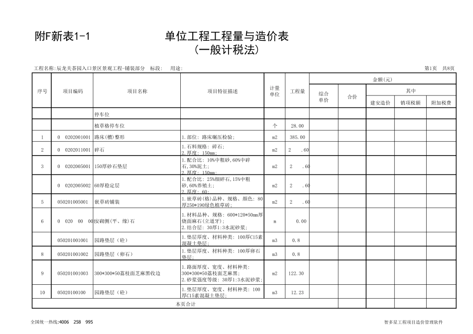 景区景观工程铺装部分工程量清单_第1页