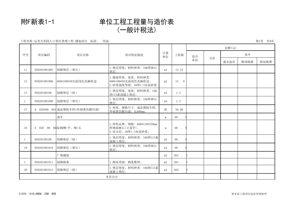 景区景观工程铺装部分工程量清单_第2页