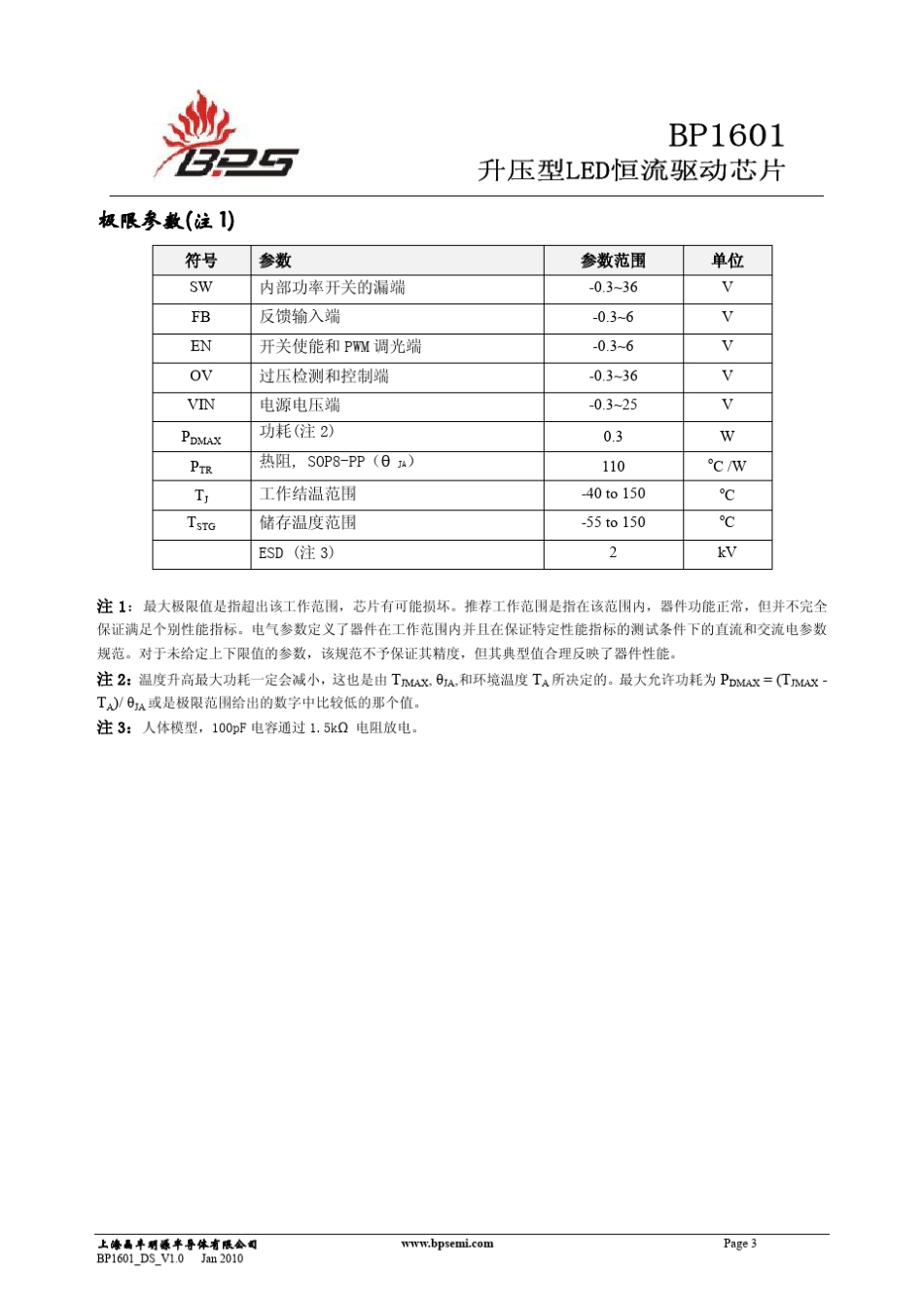 晶丰升压恒流BP1601LED驱动IC_第3页