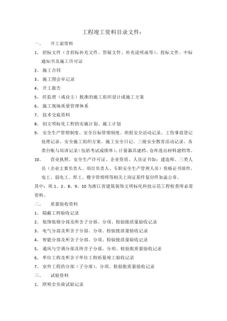 智能化工程竣工资料目录整理