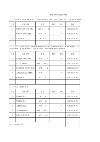 智能家居报价配置清单