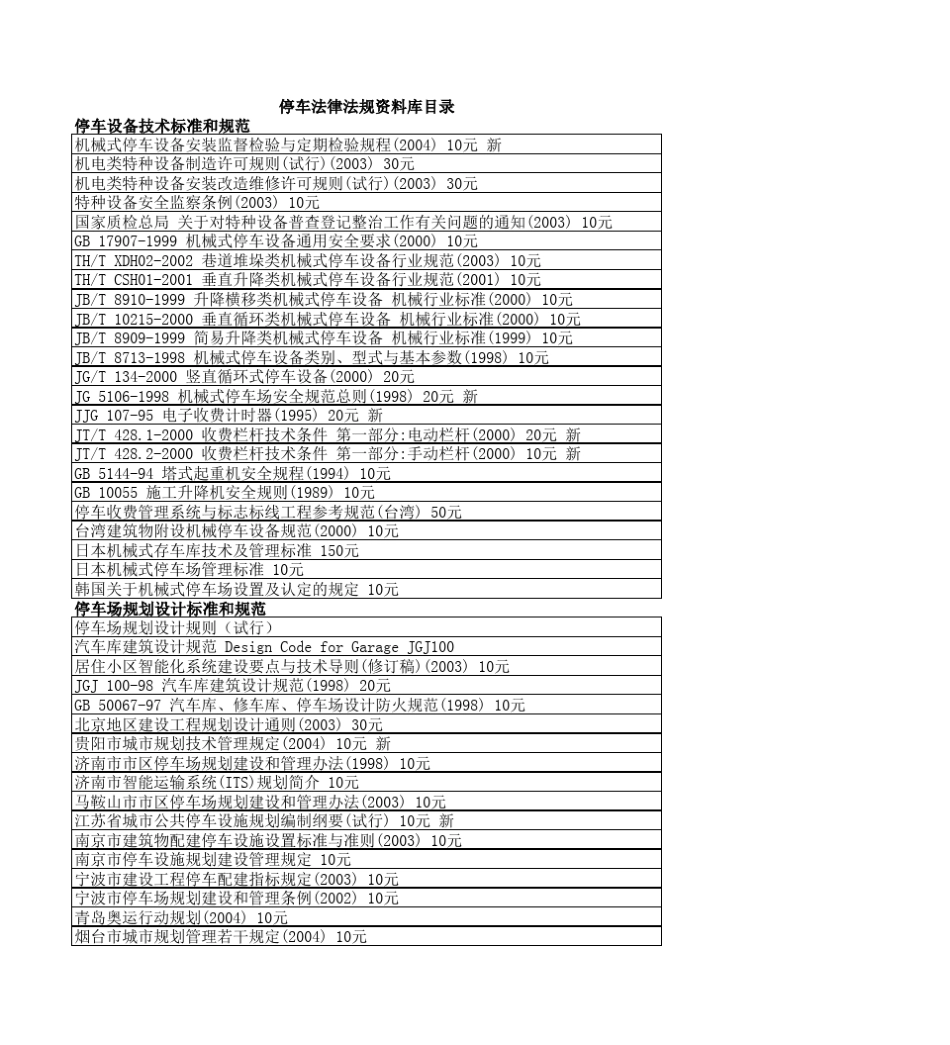 智能立体车库法律法规资料库目录_第1页