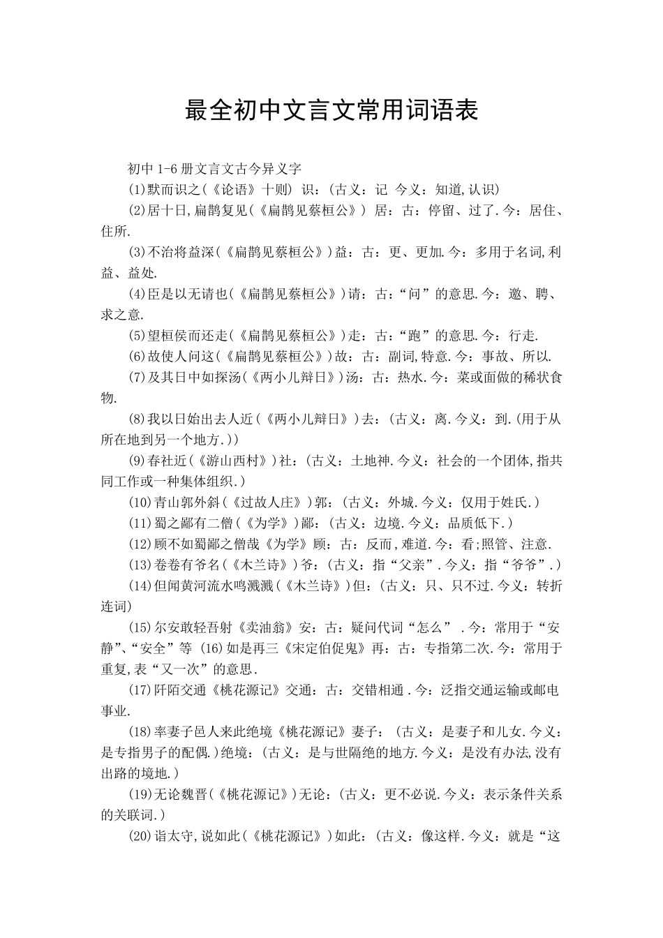 最全初中文言文常用词语表_第1页