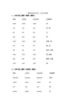 最全动词过去式、过去分词表