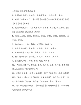 最全小学六年级语文课外知识大全