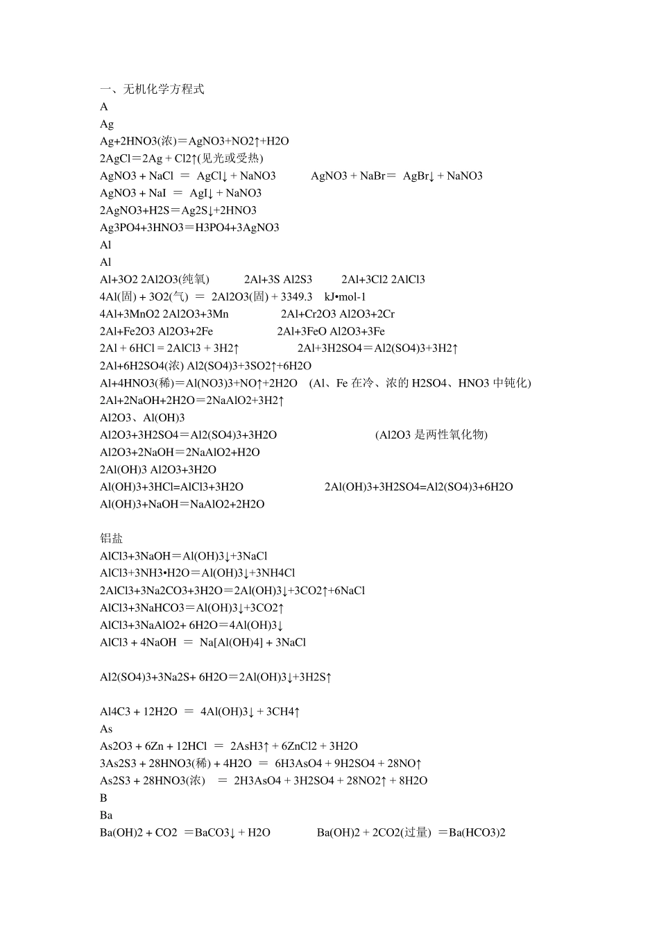 最全无机化学方程式_第1页