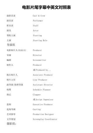 最全电影片尾字幕对照表