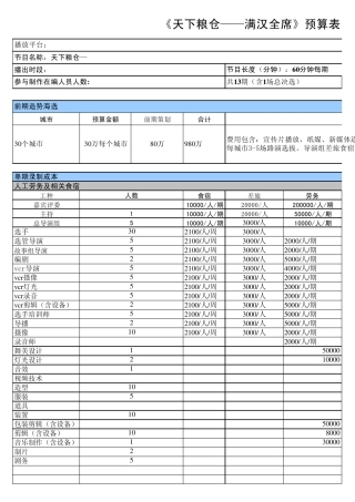最全电视制作预算表