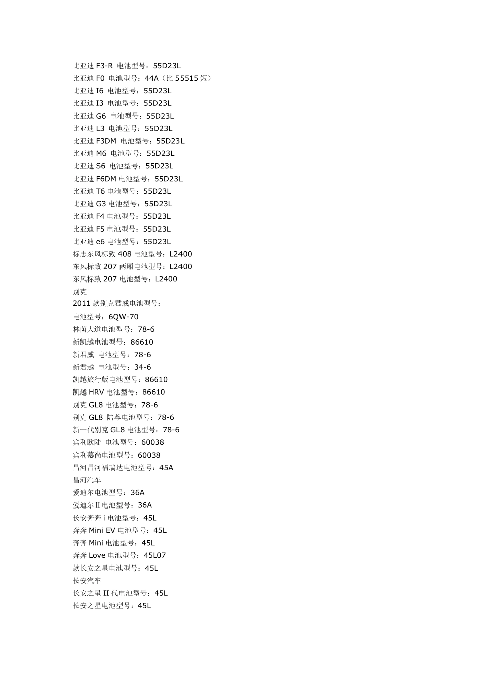 最全的启动蓄电池与车型对照表_第2页